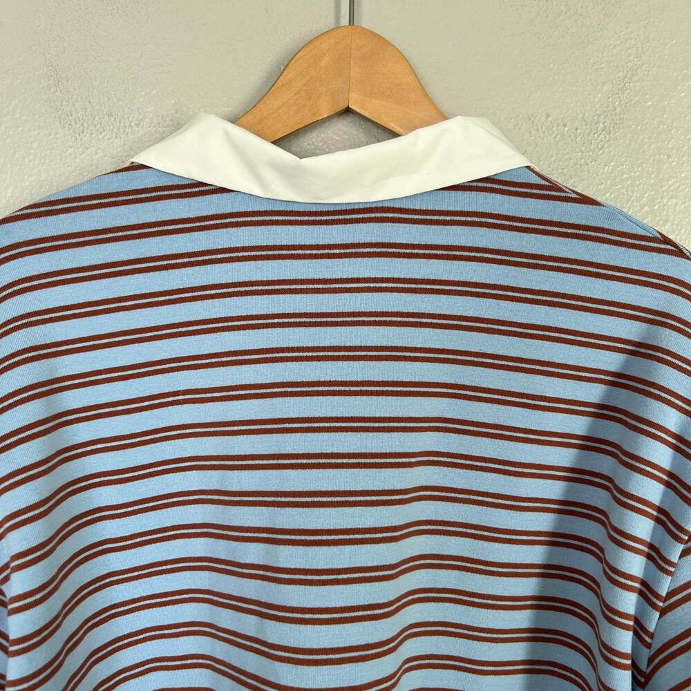 Edikted Stripey Oversized Collared Shirt Rugby Polo Top Long Sleeve Blue Brown M - Picture 6 of 8